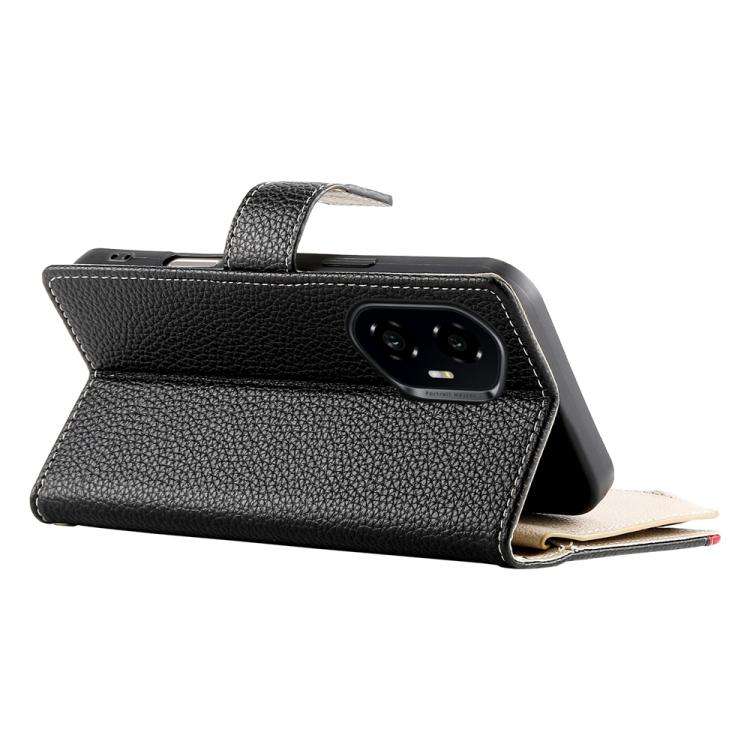 For Honor 300 Stitching Multi-card Zipper Wallet Leather Phone Case with Short Strap(Black)