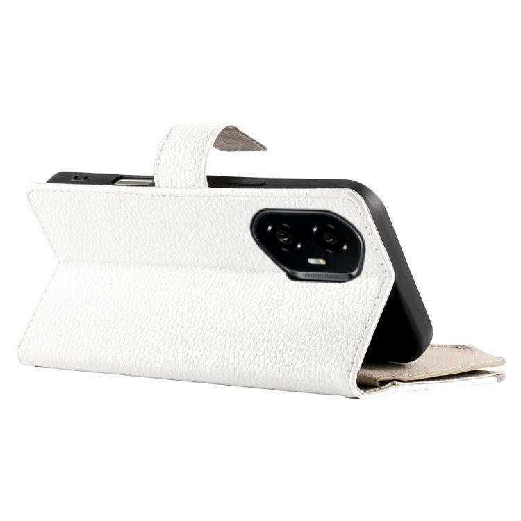 For Honor 300 Stitching Multi-card Zipper Wallet Leather Phone Case with Short Strap(White)