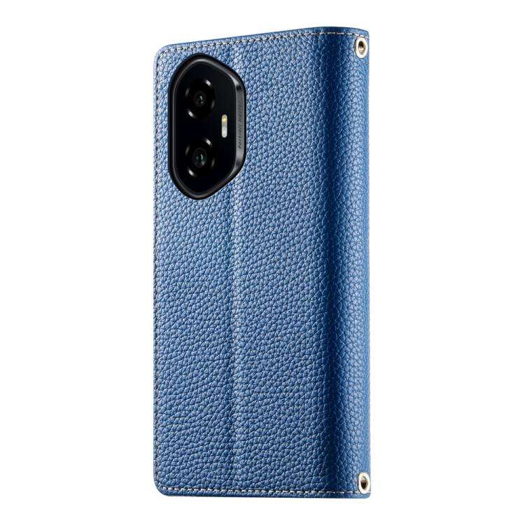 For Honor 300 Stitching Multi-card Zipper Wallet Leather Phone Case with Short Strap(Dark Blue)