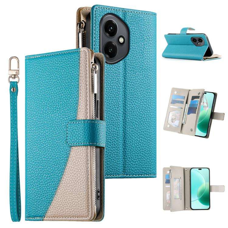 For Honor 400 Global 156.5mm Stitching Multi-card Zipper Wallet Leather Phone Case with Short Str...