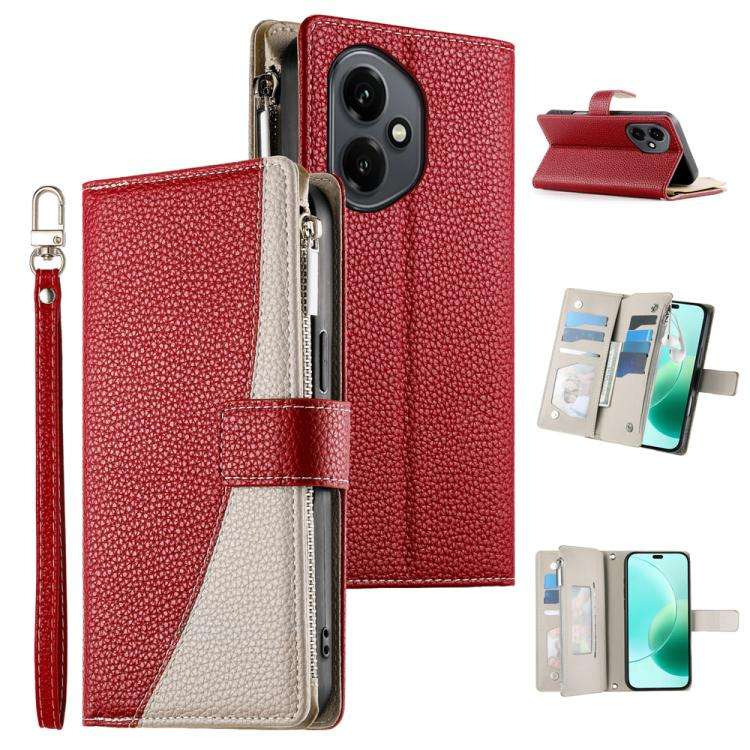 For Honor 400 Global 156.5mm Stitching Multi-card Zipper Wallet Leather Phone Case with Short Str...