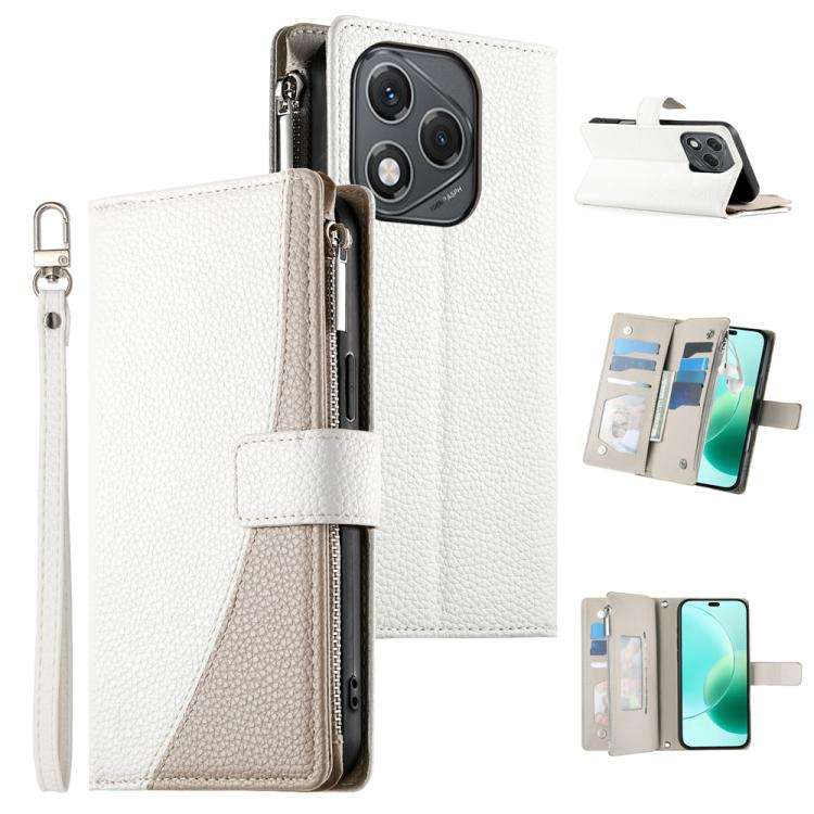 For Honor 400 Lite Global Stitching Multi-card Zipper Wallet Leather Phone Case with Short Strap(...