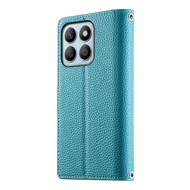 For Honor X8b Stitching Multi-card Zipper Wallet Leather Phone Case with Short Strap(Blue)