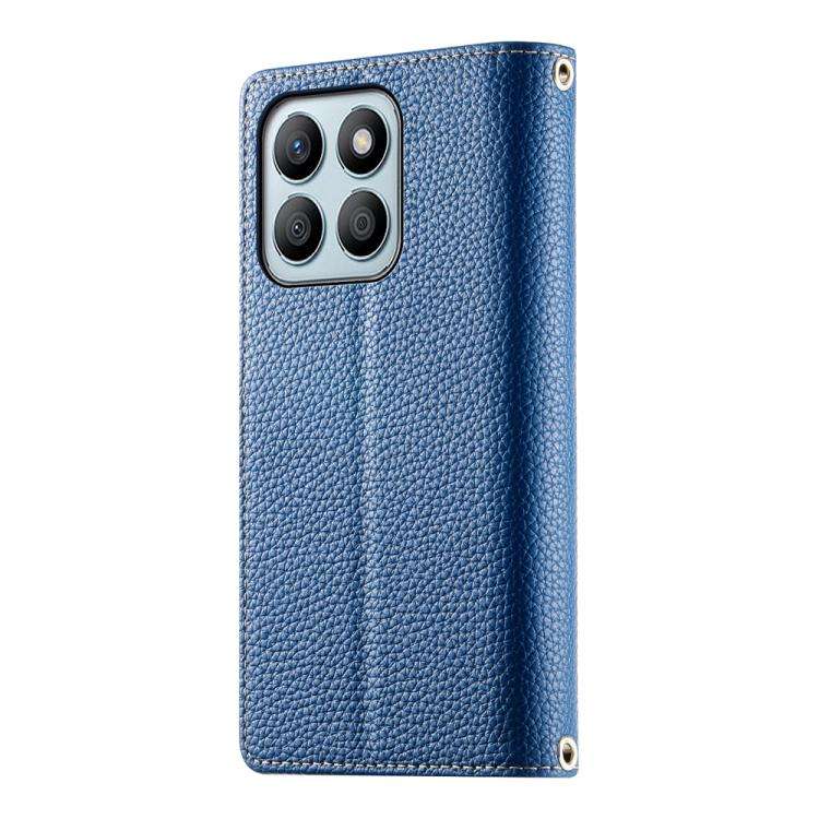For Honor X8b Stitching Multi-card Zipper Wallet Leather Phone Case with Short Strap(Dark Blue)