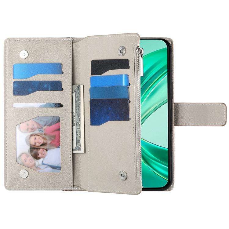 For Honor X8b Stitching Multi-card Zipper Wallet Leather Phone Case with Short Strap(Dark Blue)