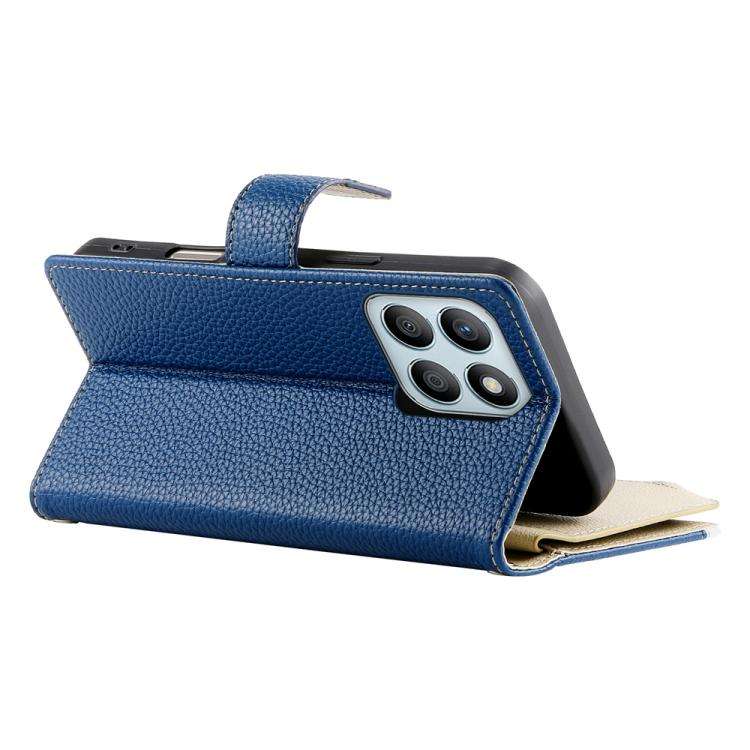 For Honor X8b Stitching Multi-card Zipper Wallet Leather Phone Case with Short Strap(Dark Blue)
