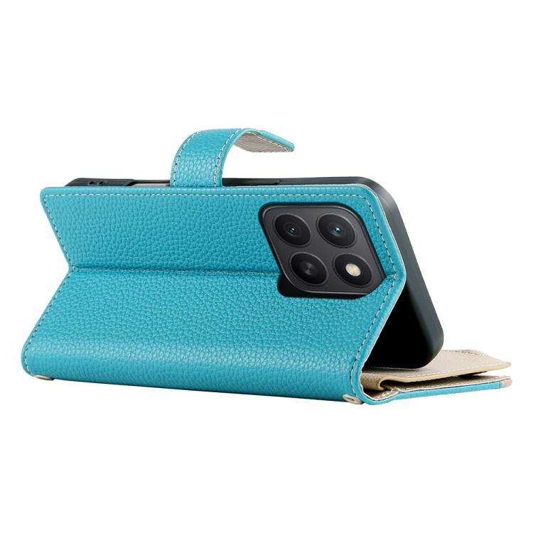 For Honor X8c 4G Stitching Multi-card Zipper Wallet Leather Phone Case with Short Strap(Blue)