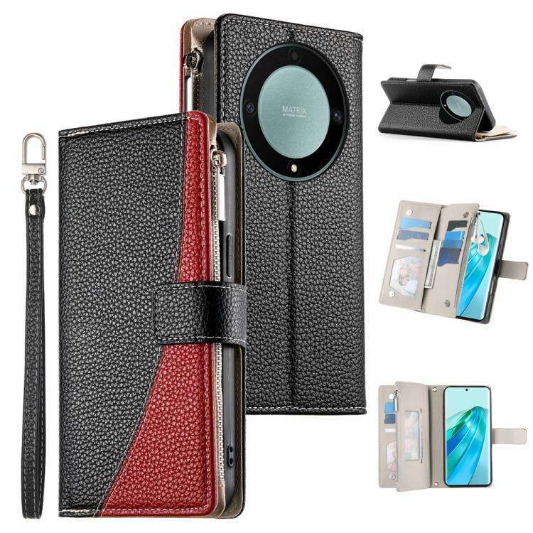 For Honor X9a / X40 / Magic5 Lite Stitching Multi-card Zipper Wallet Leather Phone Case with Shor...