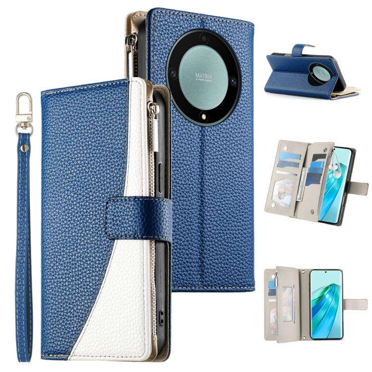 For Honor X9a / X40 / Magic5 Lite Stitching Multi-card Zipper Wallet Leather Phone Case with Shor...