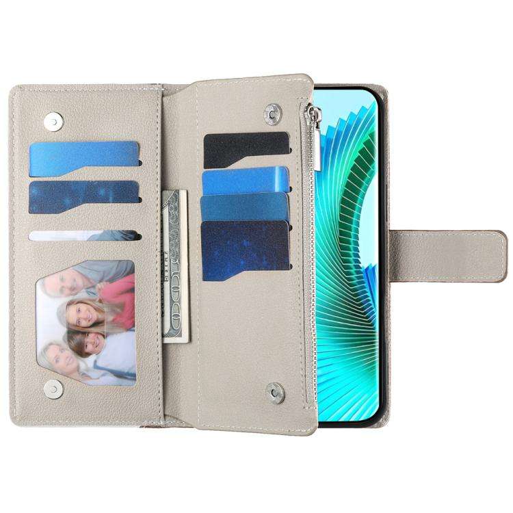 For Honor X50 / Honor X9b Stitching Multi-card Zipper Wallet Leather Phone Case with Short Strap(...