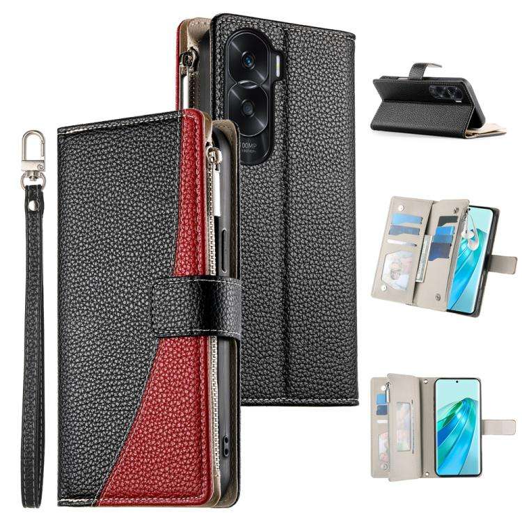 For Honor X50i / Honor 90 Lite Stitching Multi-card Zipper Wallet Leather Phone Case with Short S...