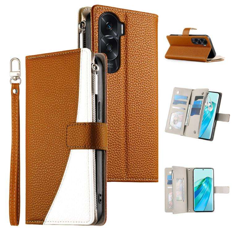 For Honor X50i / Honor 90 Lite Stitching Multi-card Zipper Wallet Leather Phone Case with Short S...