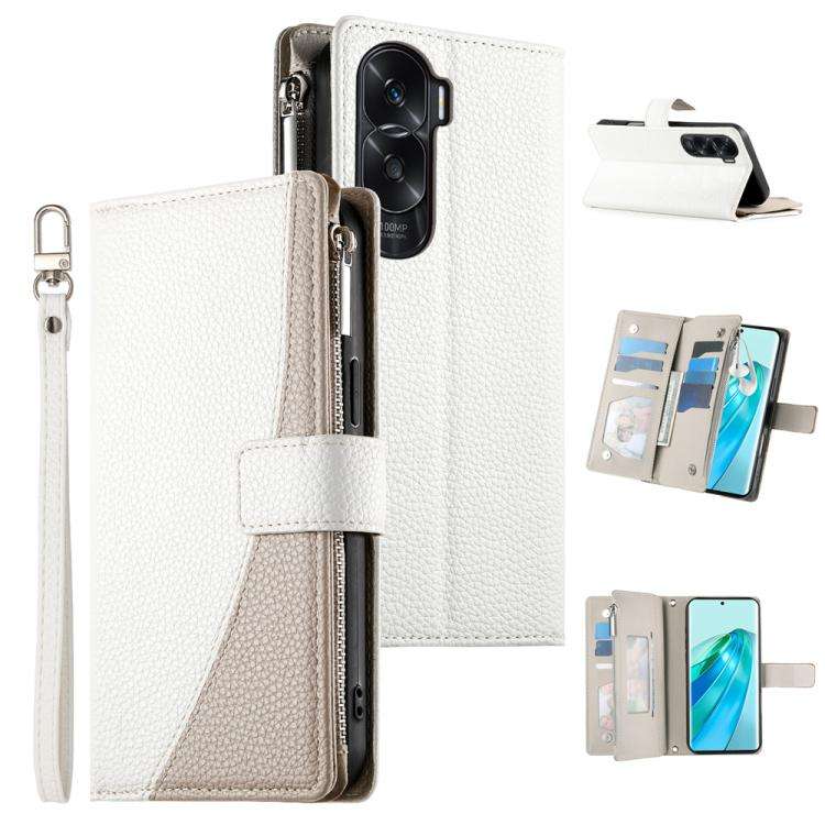 For Honor X50i / Honor 90 Lite Stitching Multi-card Zipper Wallet Leather Phone Case with Short S...