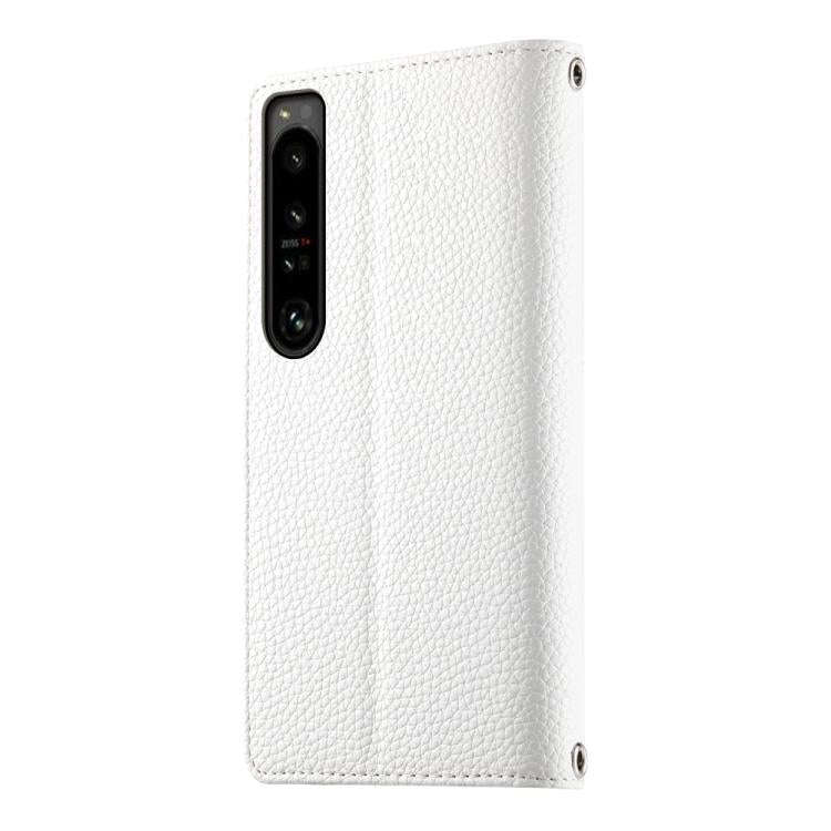 For Sony Xperia 1 IV Stitching Multi-card Zipper Wallet Leather Phone Case with Short Strap(White)