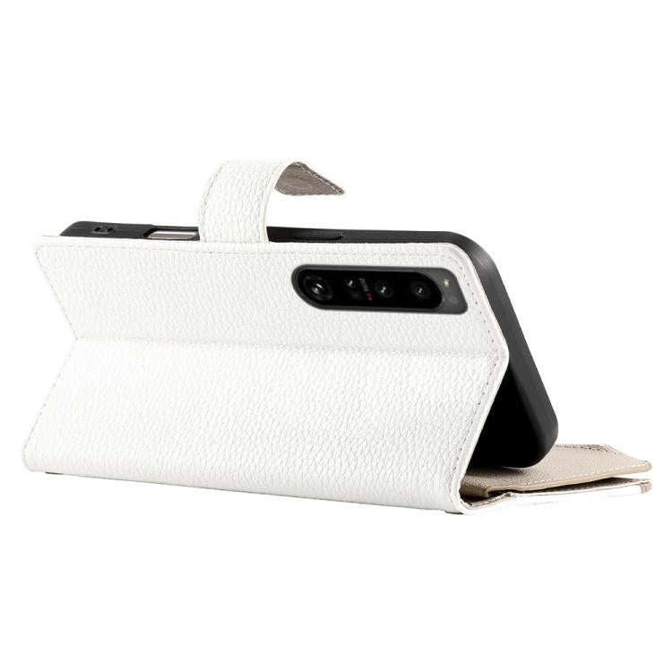 For Sony Xperia 1 IV Stitching Multi-card Zipper Wallet Leather Phone Case with Short Strap(White)