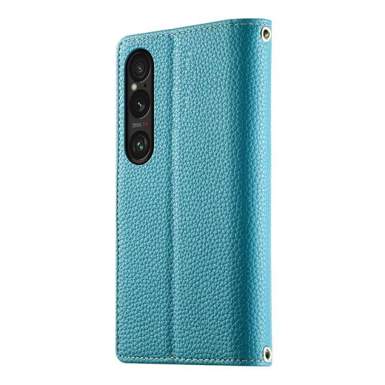 For Sony Xperia 1 VI Stitching Multi-card Zipper Wallet Leather Phone Case with Short Strap(Blue)