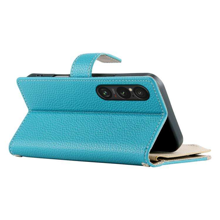 For Sony Xperia 1 VI Stitching Multi-card Zipper Wallet Leather Phone Case with Short Strap(Blue)