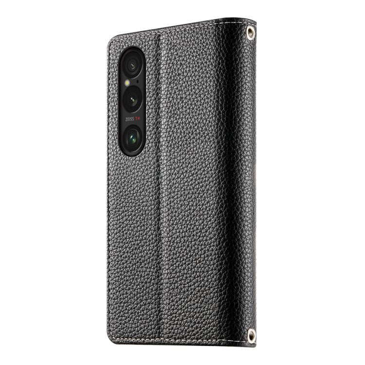 For Sony Xperia 1 VI Stitching Multi-card Zipper Wallet Leather Phone Case with Short Strap(Black)
