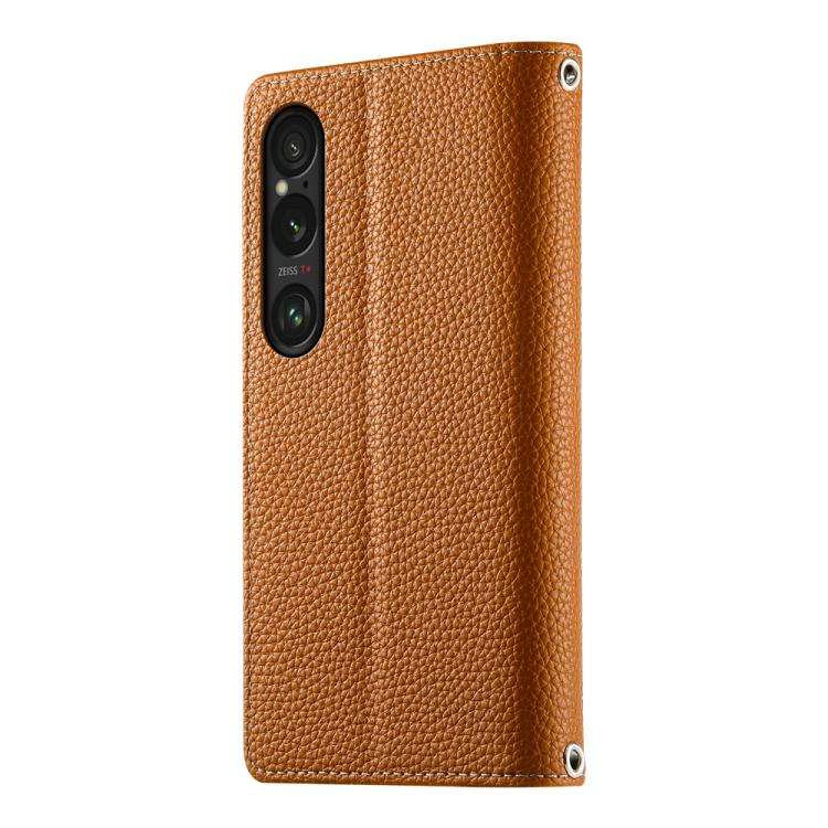 For Sony Xperia 1 VI Stitching Multi-card Zipper Wallet Leather Phone Case with Short Strap(Brown)