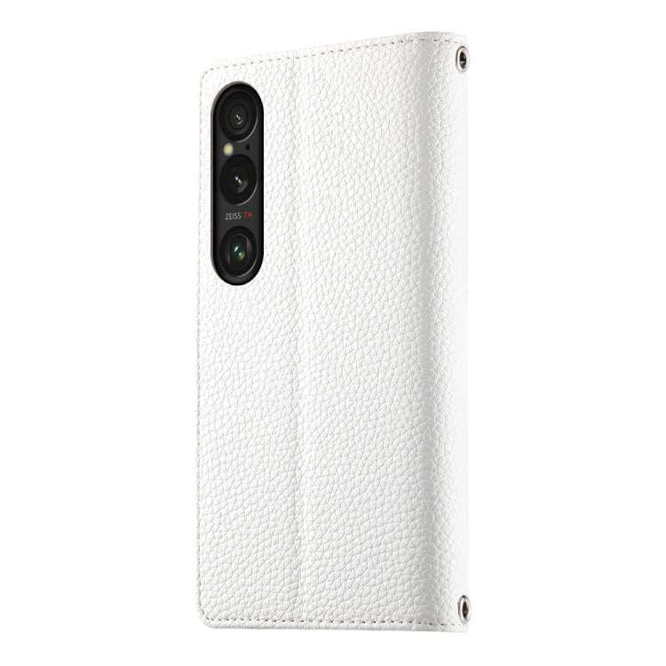 For Sony Xperia 1 VI Stitching Multi-card Zipper Wallet Leather Phone Case with Short Strap(White)