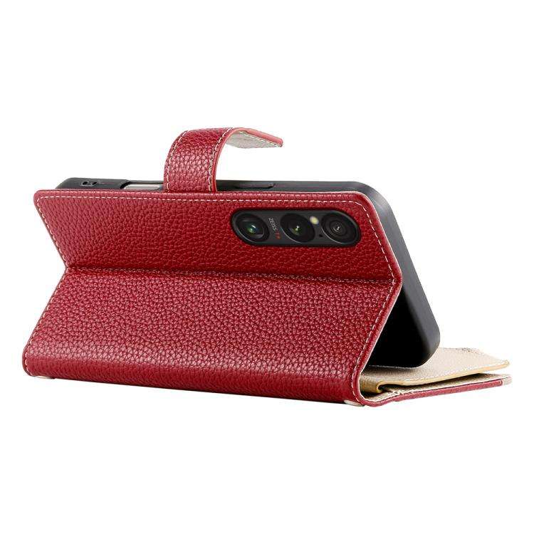 For Sony Xperia 1 VI Stitching Multi-card Zipper Wallet Leather Phone Case with Short Strap(Red)