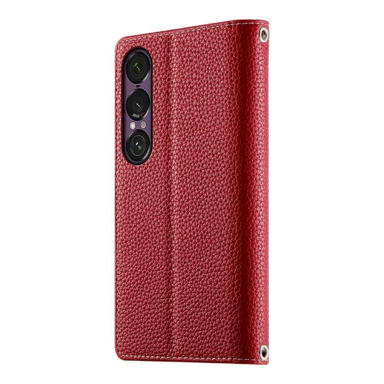 For Sony Xperia 1 VII Stitching Multi-card Zipper Wallet Leather Phone Case with Short Strap(Red)