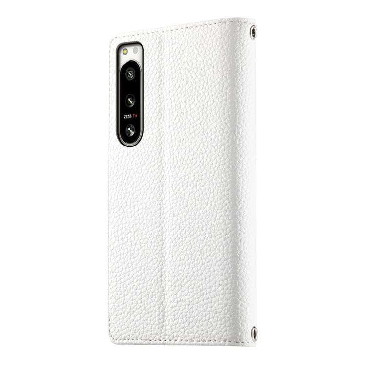 For Sony Xperia 5 IV Stitching Multi-card Zipper Wallet Leather Phone Case with Short Strap(White)