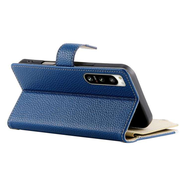 For Sony Xperia 5 IV Stitching Multi-card Zipper Wallet Leather Phone Case with Short Strap(Dark ...