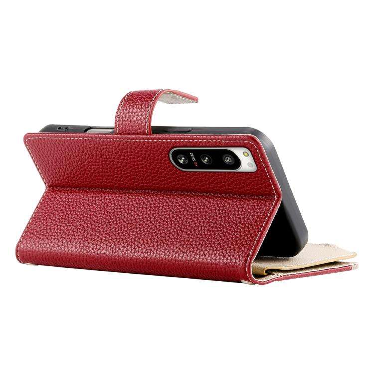 For Sony Xperia 5 IV Stitching Multi-card Zipper Wallet Leather Phone Case with Short Strap(Red)