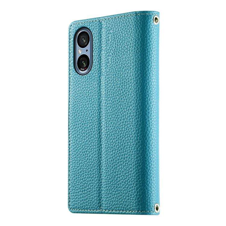 For Sony Xperia 5 V Stitching Multi-card Zipper Wallet Leather Phone Case with Short Strap(Blue)