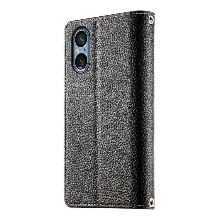 For Sony Xperia 5 V Stitching Multi-card Zipper Wallet Leather Phone Case with Short Strap(Black)