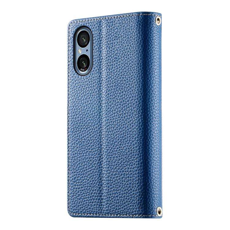 For Sony Xperia 5 V Stitching Multi-card Zipper Wallet Leather Phone Case with Short Strap(Dark B...