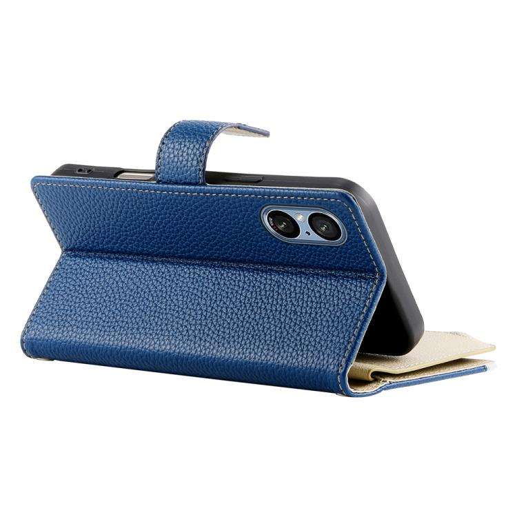For Sony Xperia 5 V Stitching Multi-card Zipper Wallet Leather Phone Case with Short Strap(Dark B...