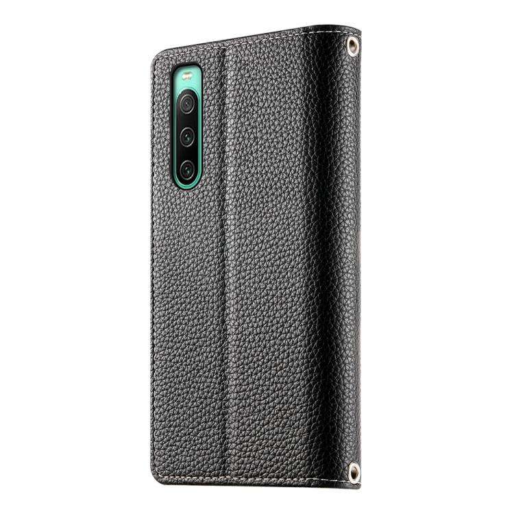 For Sony Xperia 10 IV Stitching Multi-card Zipper Wallet Leather Phone Case with Short Strap(Black)