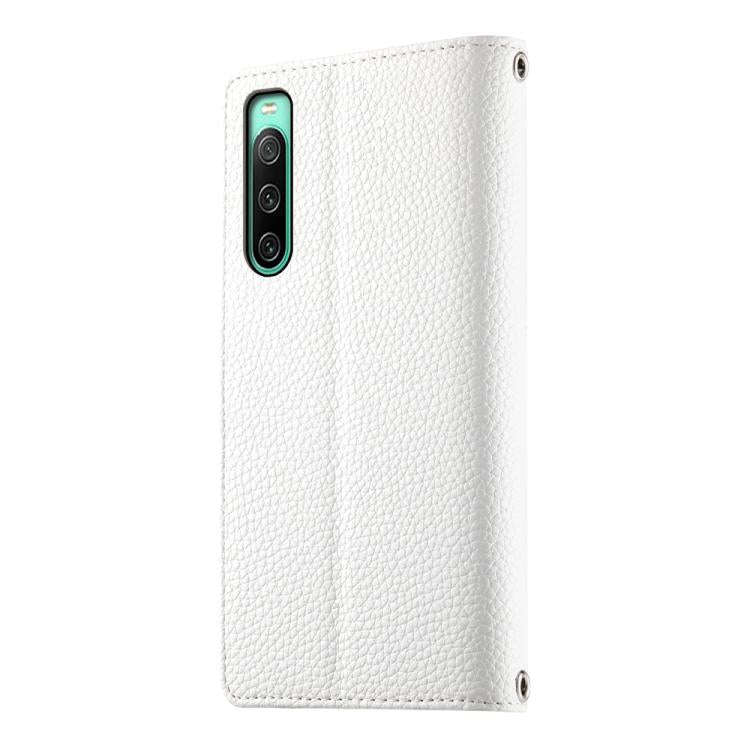 For Sony Xperia 10 IV Stitching Multi-card Zipper Wallet Leather Phone Case with Short Strap(White)