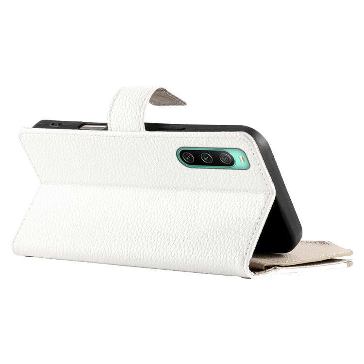 For Sony Xperia 10 IV Stitching Multi-card Zipper Wallet Leather Phone Case with Short Strap(White)