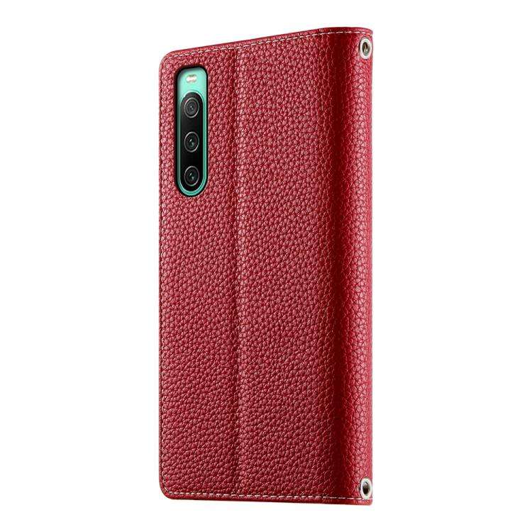 For Sony Xperia 10 IV Stitching Multi-card Zipper Wallet Leather Phone Case with Short Strap(Red)