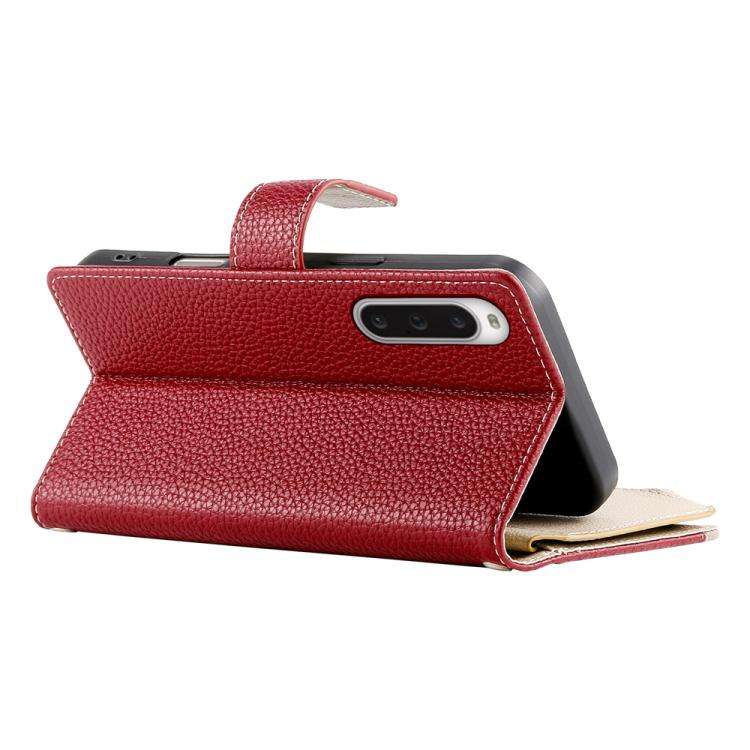For Sony Xperia 10 V Stitching Multi-card Zipper Wallet Leather Phone Case with Short Strap(Red)