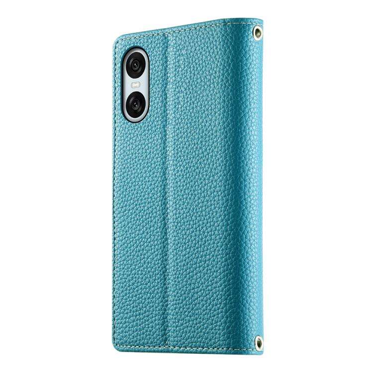 For Sony Xperia 10 VI Stitching Multi-card Zipper Wallet Leather Phone Case with Short Strap(Blue)