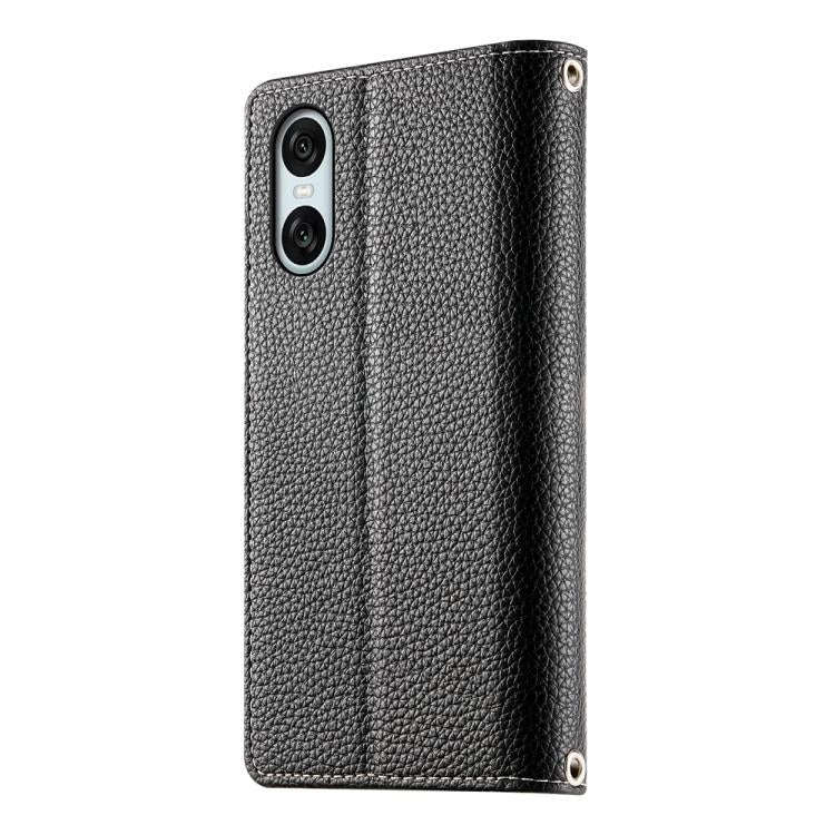 For Sony Xperia 10 VI Stitching Multi-card Zipper Wallet Leather Phone Case with Short Strap(Black)