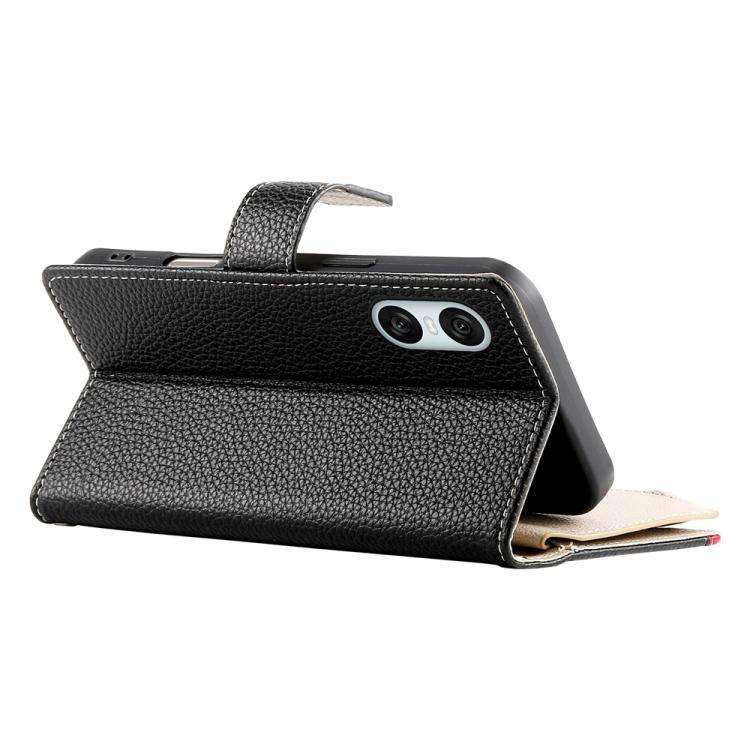 For Sony Xperia 10 VI Stitching Multi-card Zipper Wallet Leather Phone Case with Short Strap(Black)
