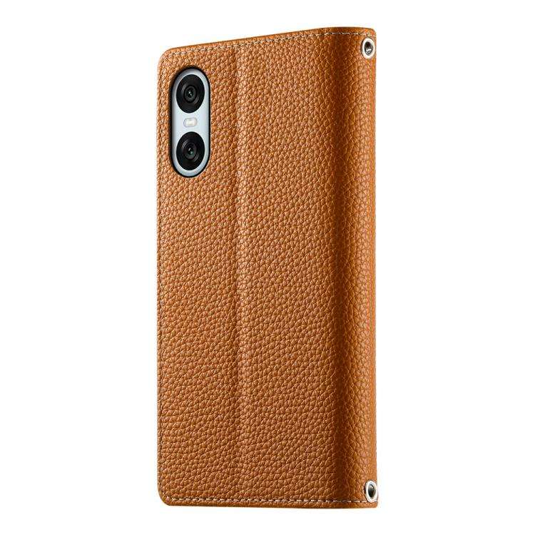 For Sony Xperia 10 VI Stitching Multi-card Zipper Wallet Leather Phone Case with Short Strap(Brown)