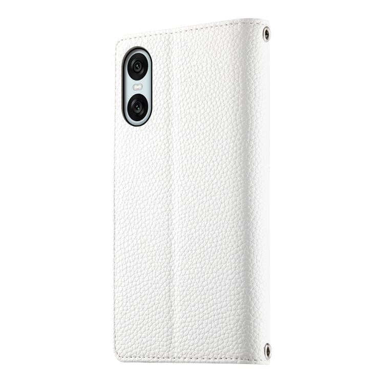 For Sony Xperia 10 VI Stitching Multi-card Zipper Wallet Leather Phone Case with Short Strap(White)