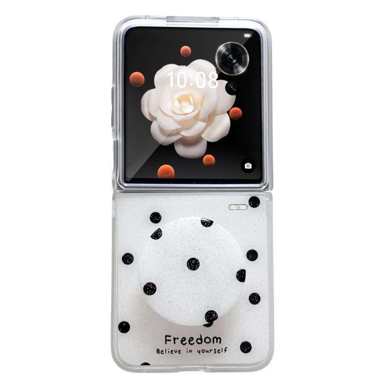 For Honor Magic V Flip Glitter Powder Dots Pattern Phone Case with Holder(White)