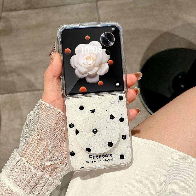 For Honor Magic V Flip Glitter Powder Dots Pattern Phone Case with Holder(White)