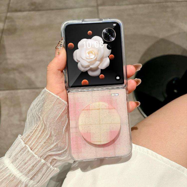 For Honor Magic V Flip Glitter Powder Dots Pattern Phone Case with Holder(Pink)