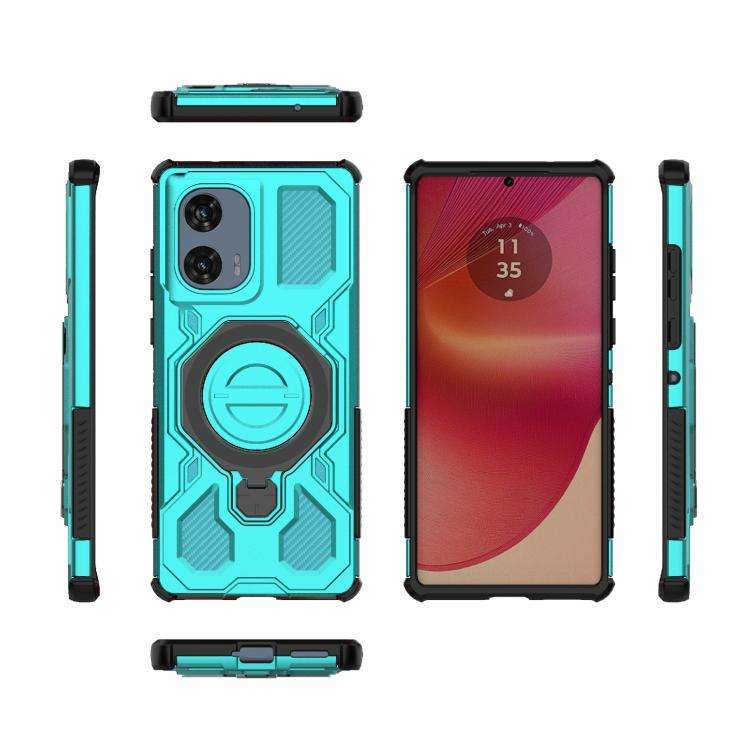 For Motorola Edge 50 Fusion 5G Global J-20 Solid Color MagSafe Magnetic TPU+PC Phone Case(Lake Blue)