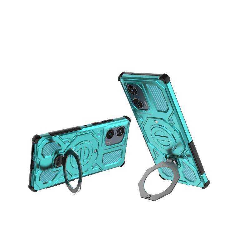 For Motorola Edge 50 Fusion 5G Global J-20 Solid Color MagSafe Magnetic TPU+PC Phone Case(Lake Blue)