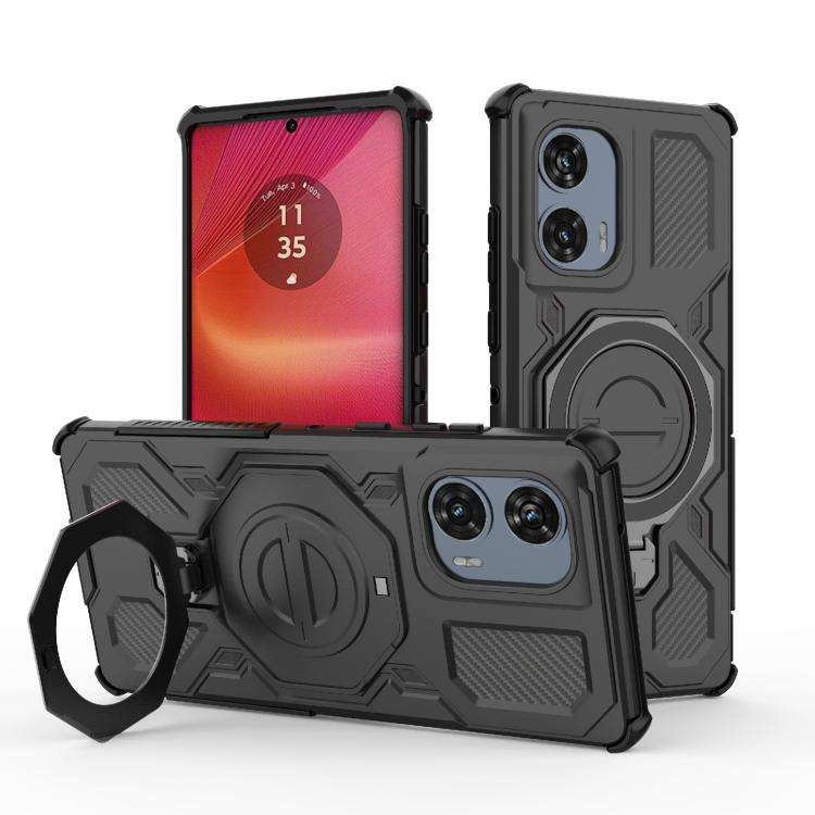 For Motorola Edge 50 Fusion 5G Global J-20 Solid Color MagSafe Magnetic TPU+PC Phone Case(Black)