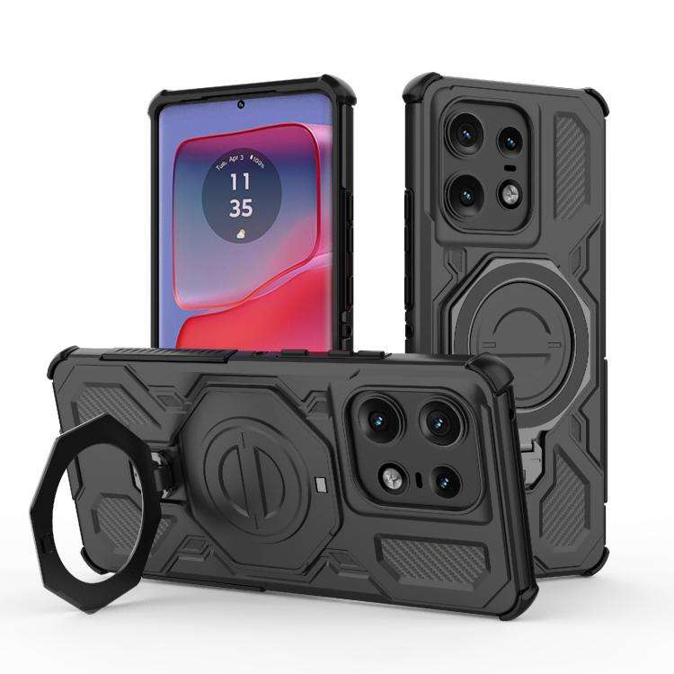 For Motorola Edge 50 Pro 5G Global J-20 Solid Color MagSafe Magnetic TPU+PC Phone Case(Black)
